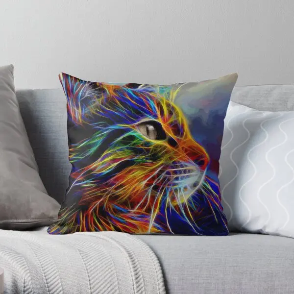 

Neon Cat Cat Chat Gato Lea Roche Pai Printing Throw Pillow Cover Decorative Office Fashion Car Decor Bed Pillows not include