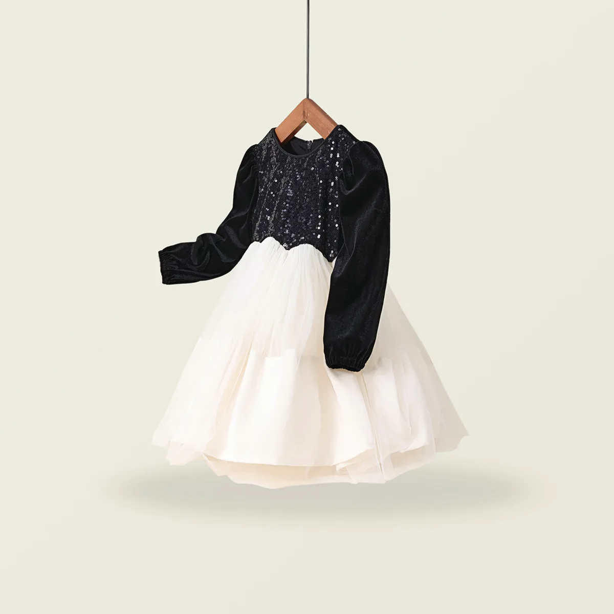 2024 зимнее новое платье для девочек с длинными рукавами и блестками лоскутное