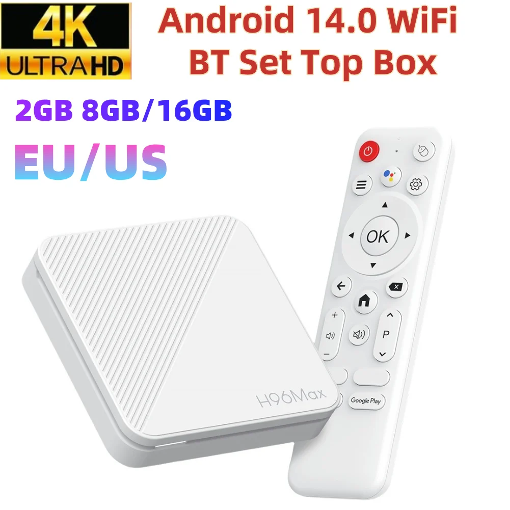 Смарт ТВ Box 4K 2 ГБ ОЗУ 8 ГБ/16 ПЗУ Set Top Android 14.0 WiFi BT H313