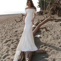 elegant boat neck satin beach mermaid modern wedding dress new robe de mari%c3%a9e simple ivory bride gown trouwjurk vestido de novia