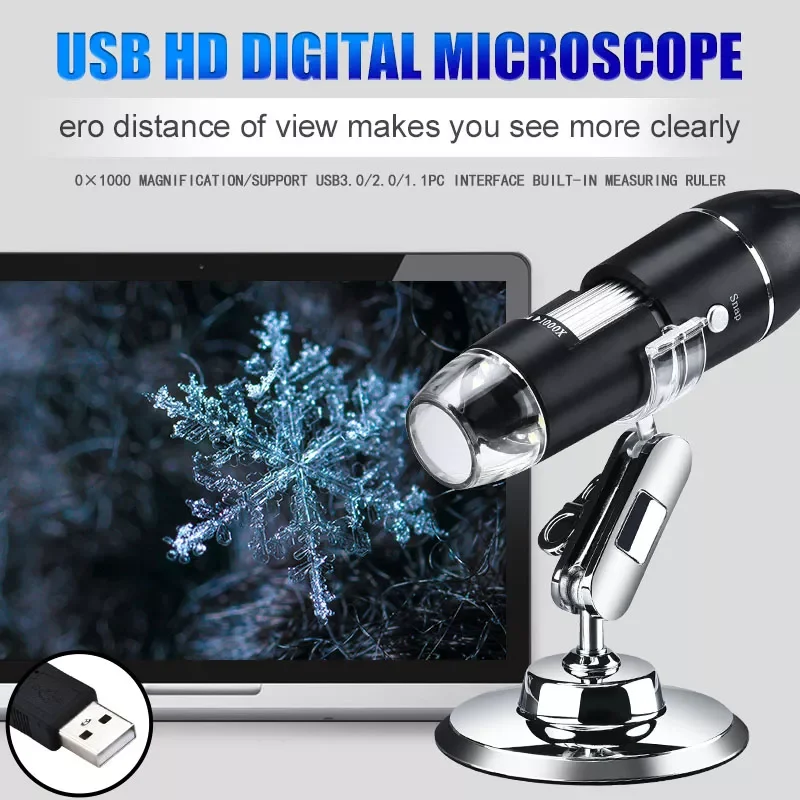 

2023NEW Adjustable 1600X 1080P USB Digital Microscope Electronic Stereo USB Camera Endoscope 8 LED Magnifier Microscopio with St