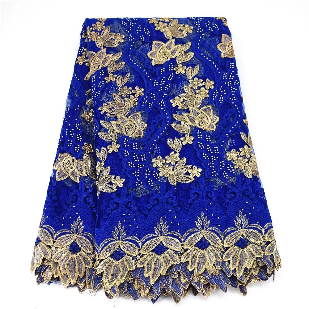 

2022 высокое качество королевский синий вышитый Дизайн Стразы кружевная ткань для нигерийских женщин вечерние XG10