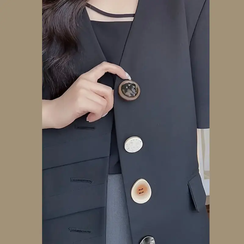 Plus Size Korean Fashion V-neck Short Sleeve Blazer Women Spring Summer Jacket Y2k Crop Top Business Casual Women's Clothing