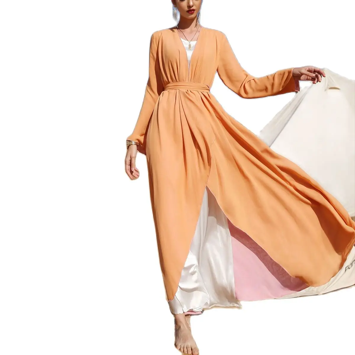 Middle East One Piece Two Color Two-Side Wear Kaftan Dress With Belt