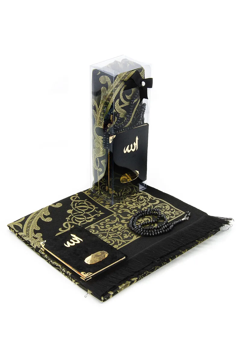 

IQRAH Pocket Oversize Velvet Yasin Book-Prayer Rug-Rosary and Transparent Boxed Mawlid Gift of-Siyah_Kopya(1)