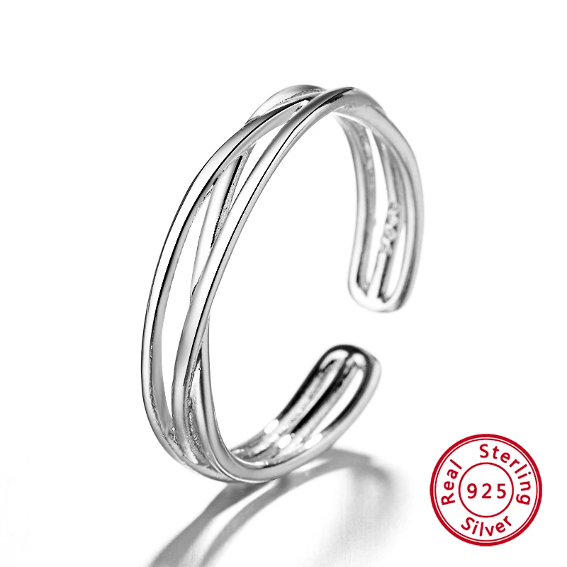 

Trendy Fashion Adjuestable Size Luxury Minimalist Lines Design Silver 925 Ring for Women Charm Jewelry Gifts