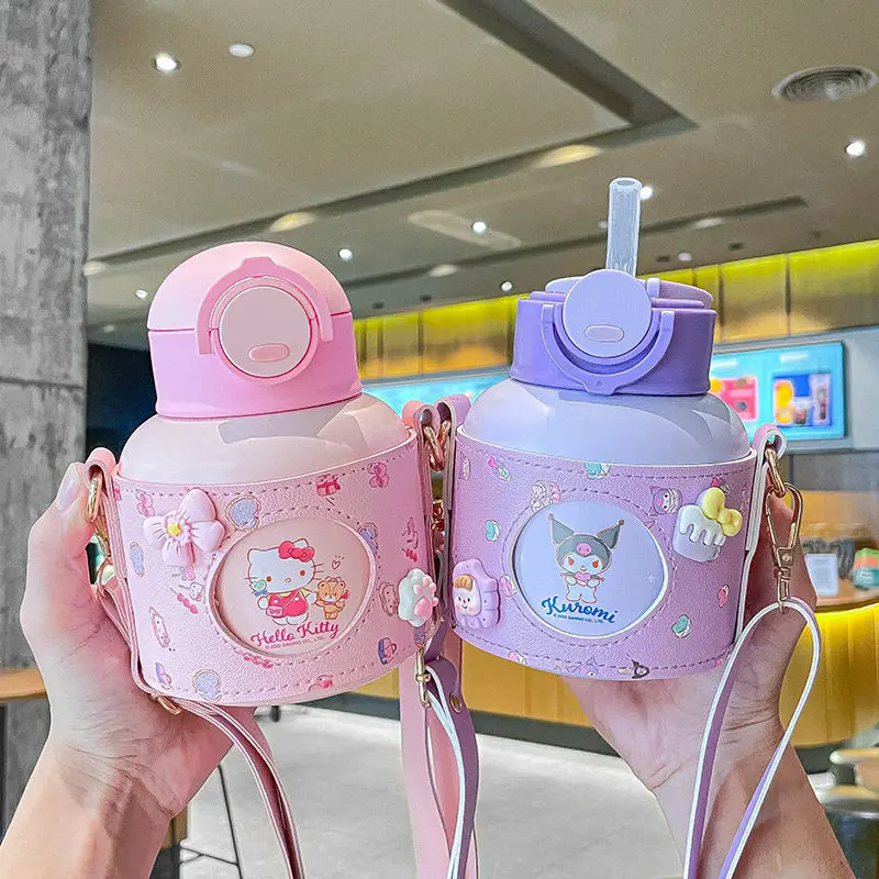 

520Ml Sanrioed Thermal Cup Anime Kawaii Kt Cat Cinnamoroll Children Girl Winter Milk Hot Water Stainless Steel Water Bottle Gift