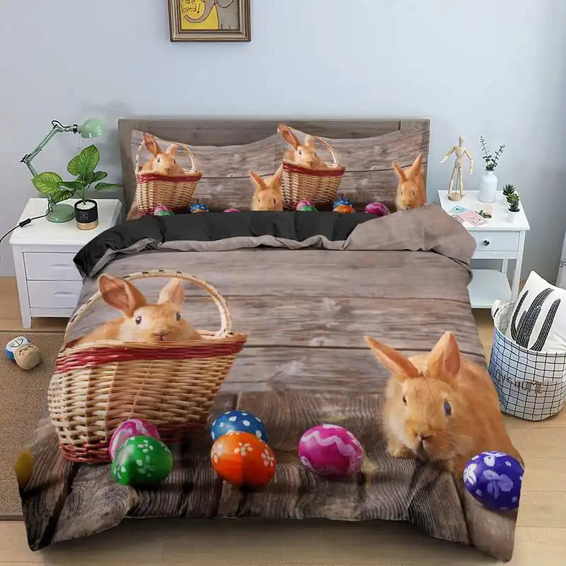 

С Пасхальной тематикой, Королевский пододеяльник, покрывало, Комплект постельного белья с красочными яйцами в виде милого кролика, покрывало из полиэстера с животными