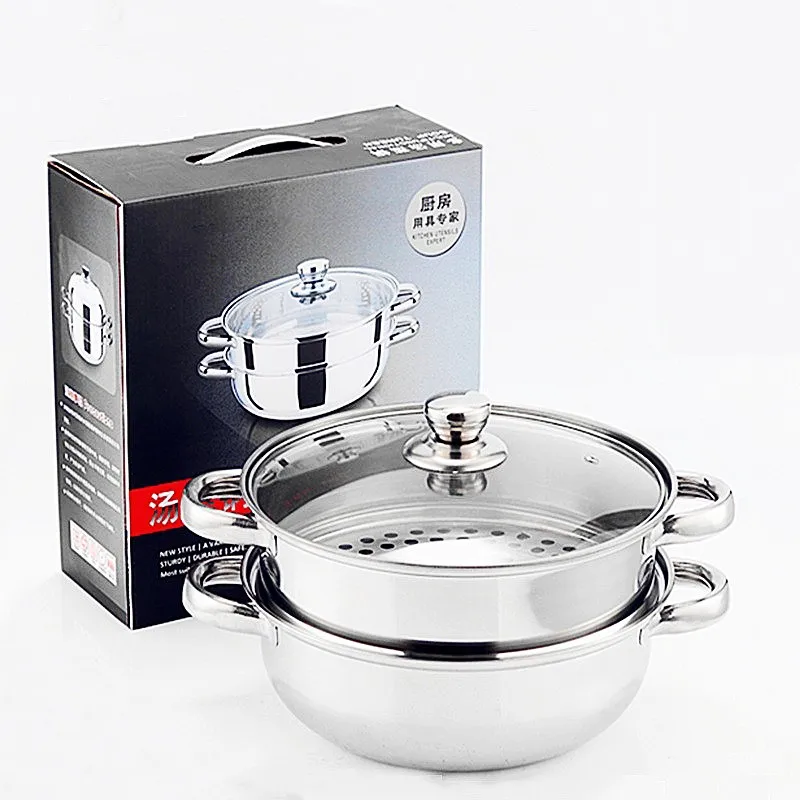 

304 Stainless Steel Double Boiler Steam Pot Rice Noodle Roll Steamer Soup Pot Steamed Buns Cake Boilers Kitchen Tools Cookware