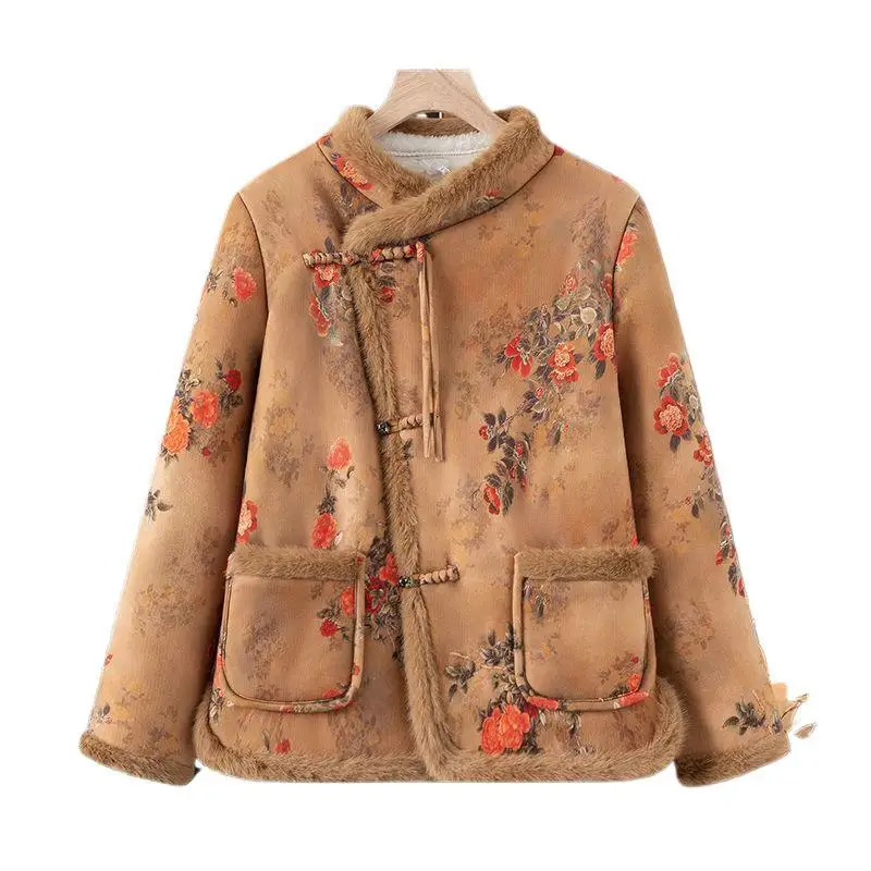 Винтажный костюм Тан с цветочным принтом куртка зимняя новая женская одежда