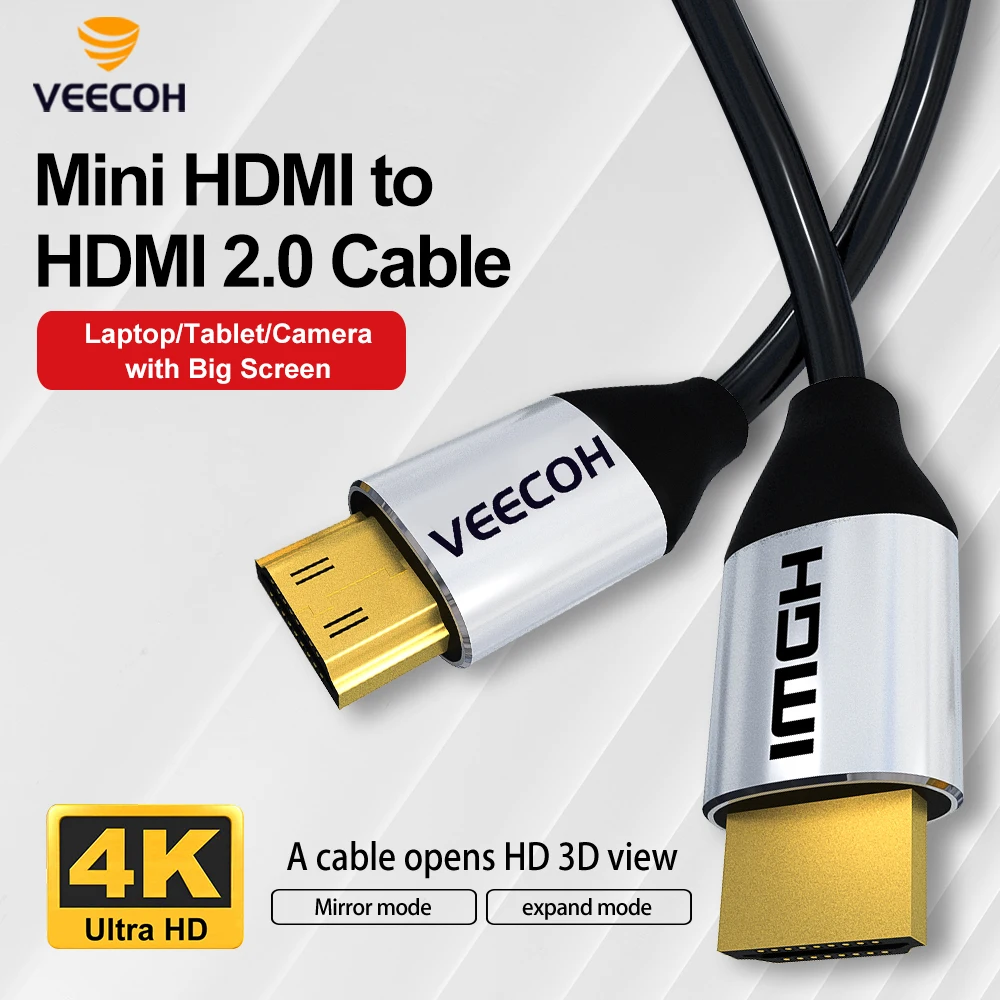 

VEECOH Mini HDMI-HDMI кабель 2,0 дюйма 4K 60 Гц HD кабель штекер-штекер высокоскоростное 3D видение для камеры проектора монитора ТВ ноутбука