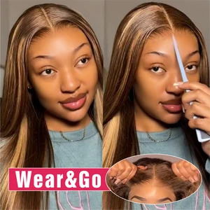 Highlight Glueless Wig Human Hair Ready To Wear And Go Preplucked Straight 13x6 HD Lace Frontal Colored Human Hair Wigs On Sale