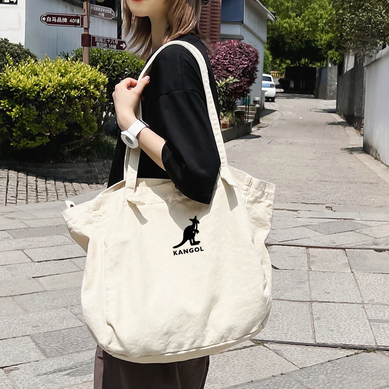 Kangol Women Travel Shopping Bag Large Capacity Canvas Shoulder Bag Lady Student Book Handbags Tote Bag Crossbody Bags