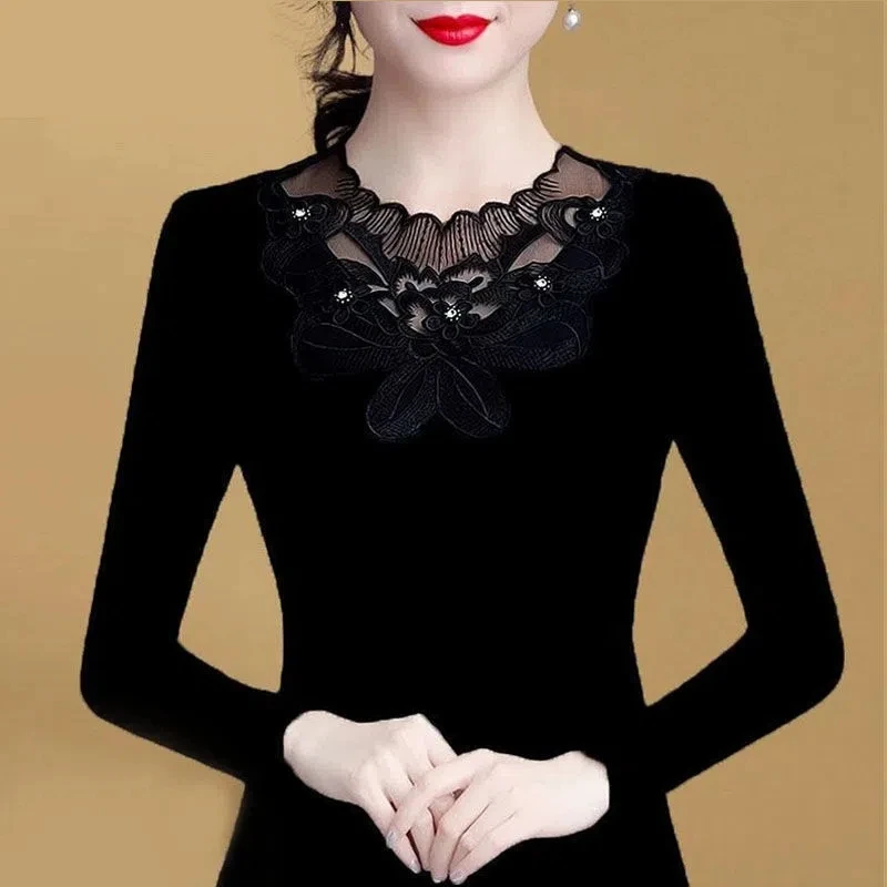 

Women Blouse Spring Summer Lace Blouses Black Korean Long Sleeve Top Fashion Shirts Blusas Roupa Feminina Office Lady Tops Shirt
