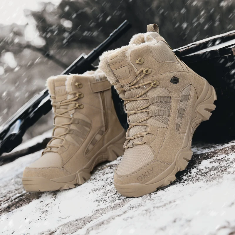 

Winter Warm Fur Tactical Military Combat Boots Men Genuine Leather US Army Hunting Trekking Camping Mountaineering Work Shoes