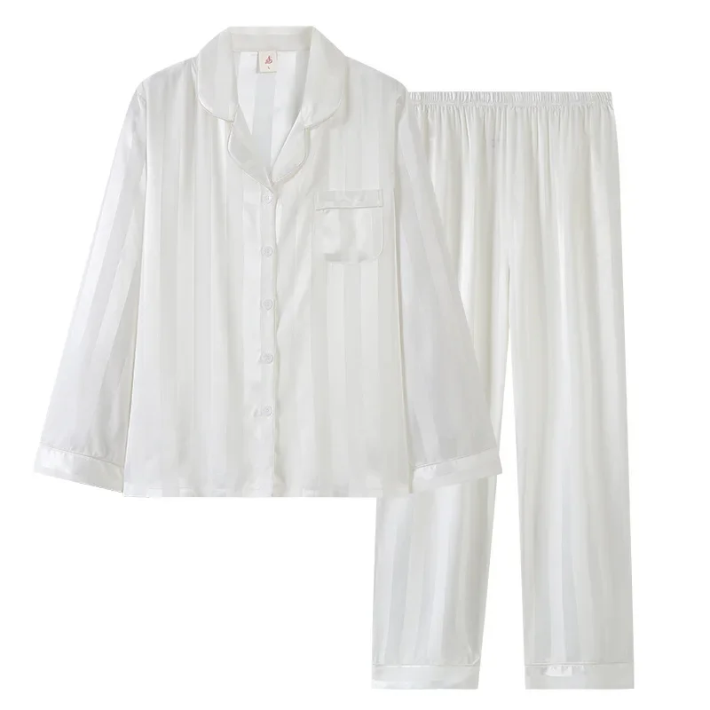 Весенне-осенние пижамы для пар женские шелковые с длинными рукавами тонкая