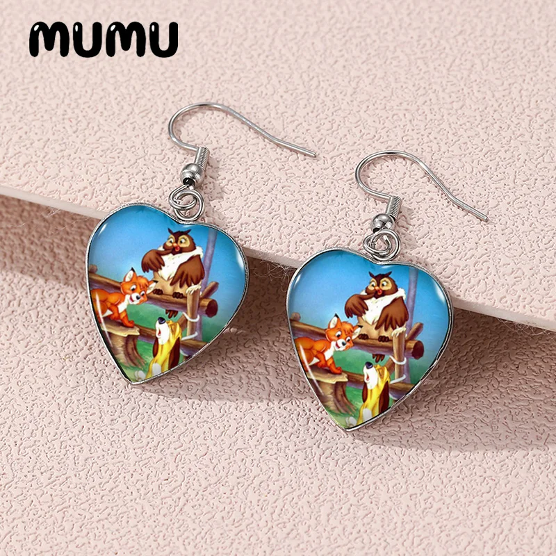 Новинка 2024 серьги-подвески в форме сердца с изображением лисы и кошки ручная
