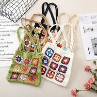 ethnic style hollow knitting tote shoulder bag handmade crochet handbags and purses rope woven flower shopper bags for women new