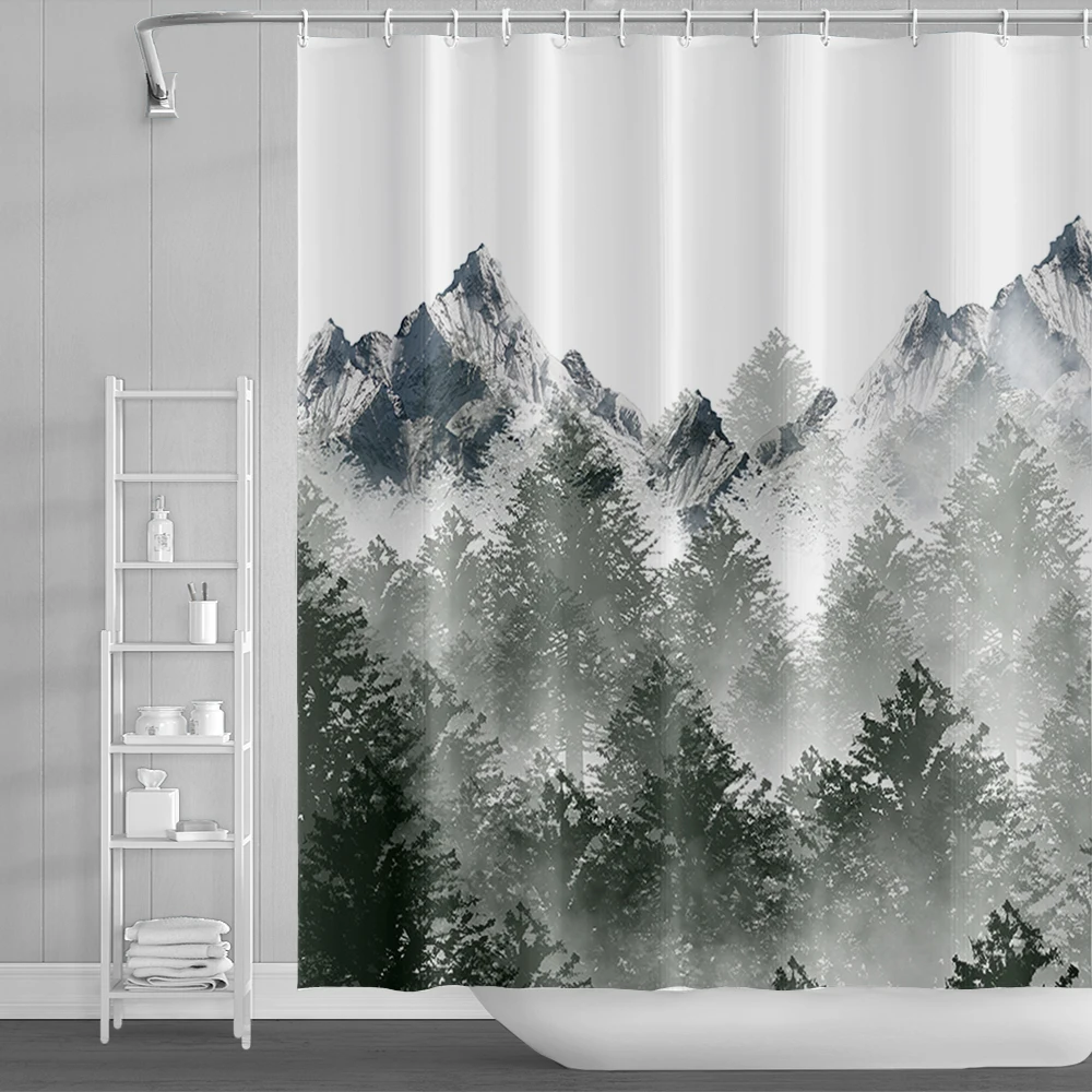 

Misty Forest Shower Curtain for Bathroom Natural Woodland Fantasy Fog Winter Tree Bath Curtain Polyester Waterproof Curtain