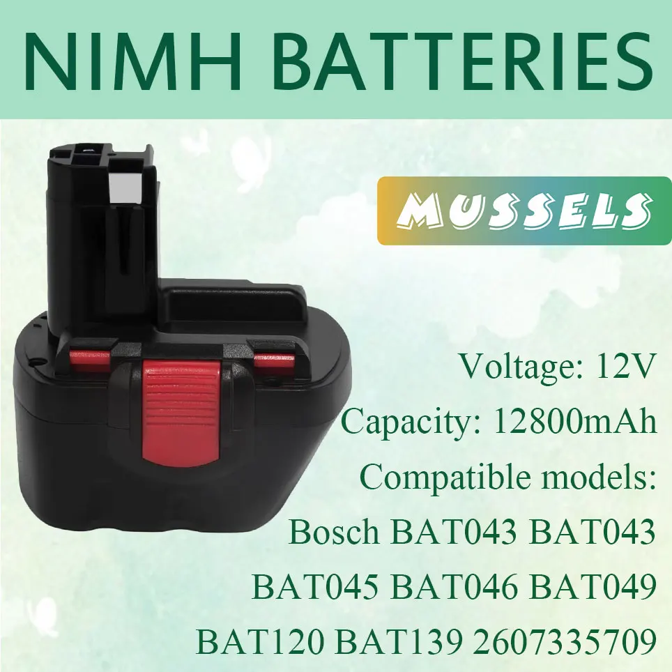 

12V 12800mAh Ni-MH Replacement Battery for Bosch BAT046 BAT159 BAT139 BAT049 2607335709 , GSR 12-1, GSR 12-2, PSR 12