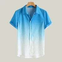 2022 new european and american mens stand collar gradient short sleeve shirt mens summer printed gradient t shirt