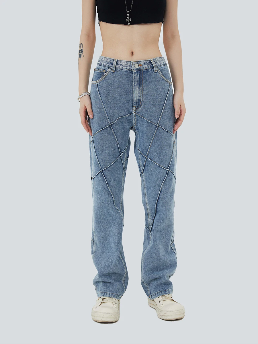 

Four Seasons Men's Jeans Street Retro Wrinkled Washed Straight Loose Pants Men's and Women's Same Style Streetwear Ins Hot Sale