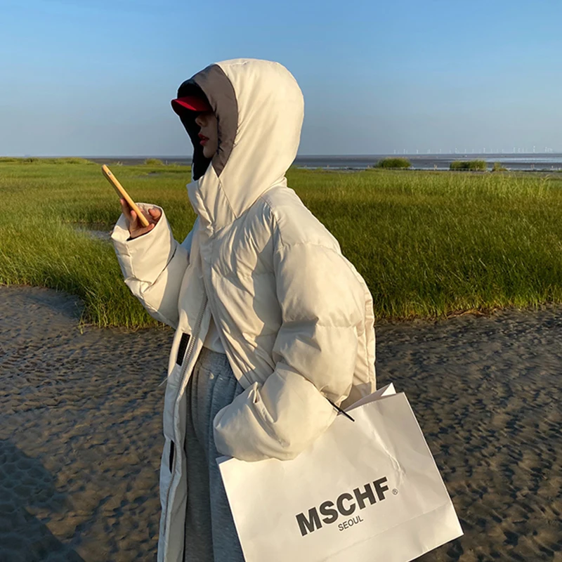 ZELI Winter Long Warm Jackets Women Loose Thicken Streetwear Windbreak Hooded Parkas Oversized Knee-length Female Cotton Coats