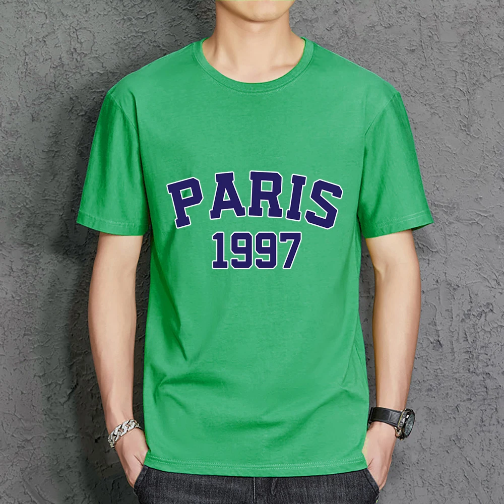 

Paris 1997 Street City Letter Men'S T-Shirt Cotton Simplicity Tshirt All-Match Loose Tee Shirt Round Neck Quality Man Clothing