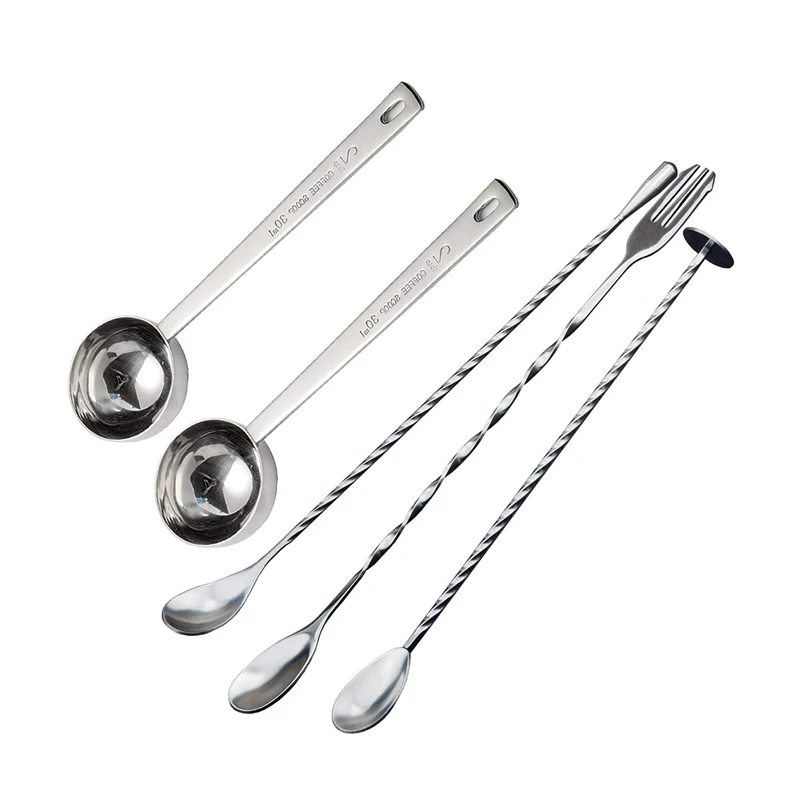 

2 Pcs Tablespoon Measuring Spoon Coffee Scoop, 30Ml Metal & 3 Pcs Stainless Steel Mixing Spoons Spiral Pattern Bar