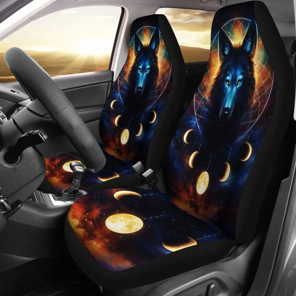 

Wolf Moon Car Seat Covers Amazing Best Gift Idea,Pack of 2 Universal Front Seat Protective Cover