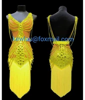 whynot dance yellow string customized latin ramba dance competition party dress for girls or women fast free shipping