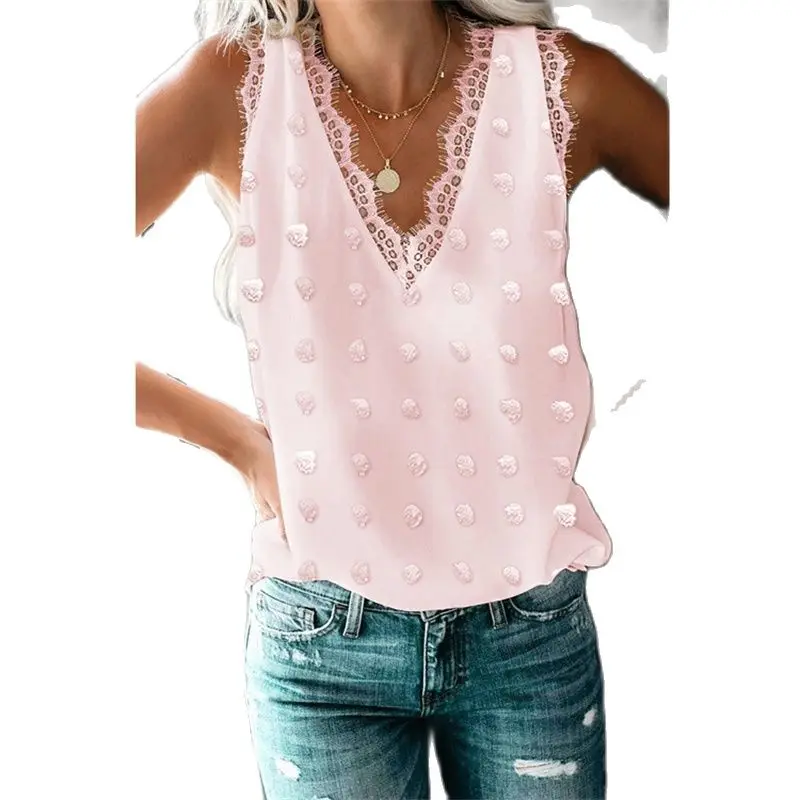 

Elegant Tank Top Women Blouse Lace Embroidery White Vest Shirts Feminina Sexy V-neck Sleeveless Summer Tops Ladies Tees AC395