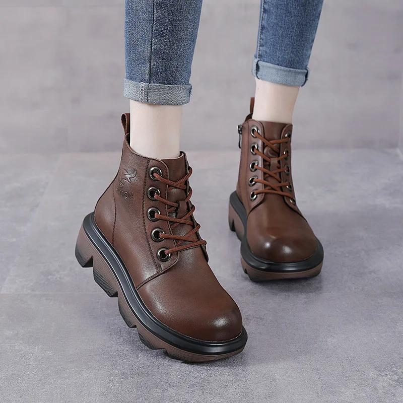 Autumn and Winter 2023 Genuine Leather Women's Boots High Top Martin Boots Women's Retro Short Boots Thick Sole Versatile Fashio