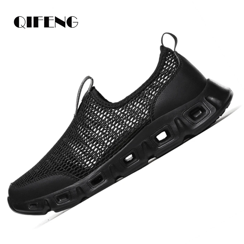 

2022 Men Women Casual Shoes Summer Breathable Mesh Shoes Light Hard-Wearing Slip on Footwear Water Shoes Flat Net Footwear Black
