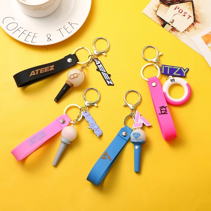 

KPOP ATEEZ AESPA cartoon silicone keychain charm support stick key chain backpack decoration birthday gift fan collection ITZY