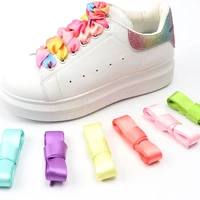 1pair rainbow silk shoelaces satin ribbon flat shoe laces women sneakers shoelace 2cm width laces for shoes length 80100120cm