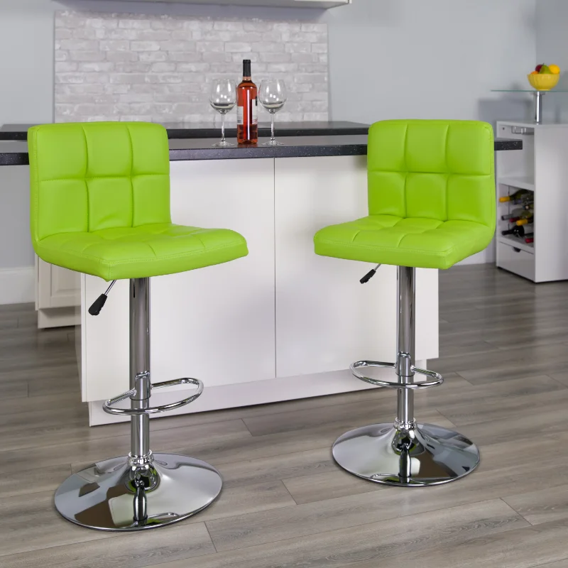 

Flash Furniture 2 Pk. Contemporary Green Quilted Vinyl Adjustable Height Barstool with Chrome Base