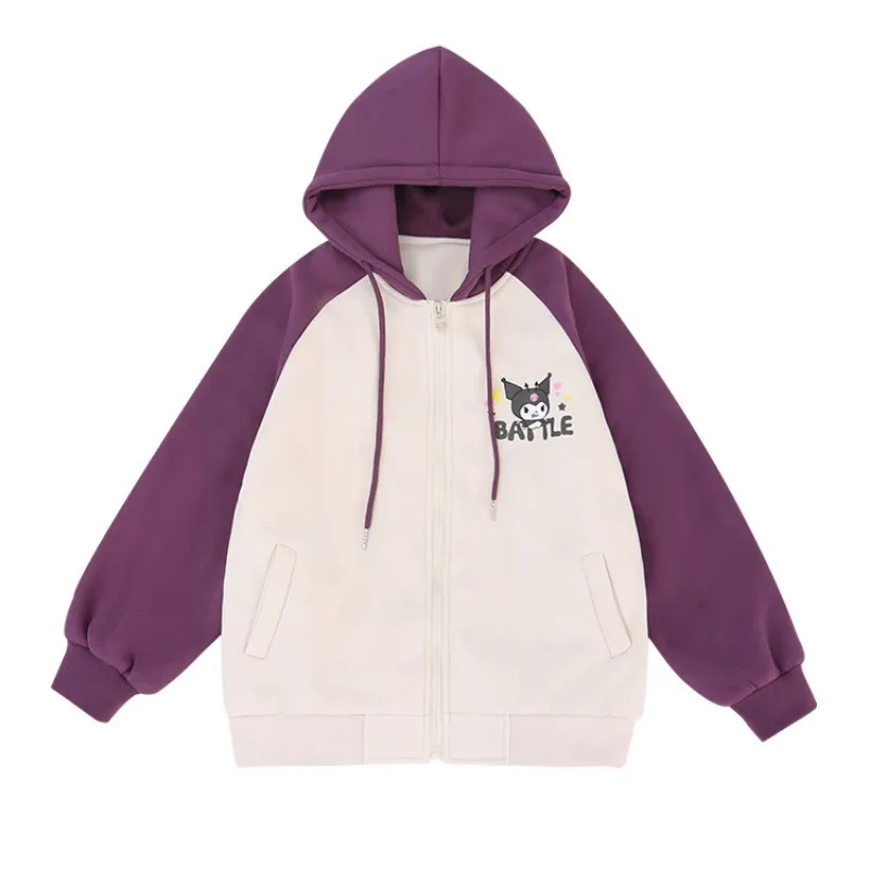 

Кавайное осенне-зимнее пальто с капюшоном для девочек Sanrio Kuromi 2023 Новинка корейский выпуск плюшевый УТЕПЛЕННЫЙ ТОП для девочек