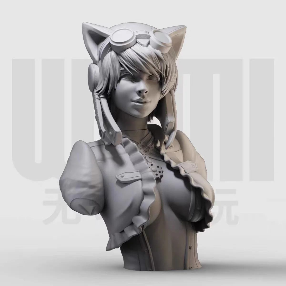 

1/10 Steampunk catgirl bust resin white model GK figure model