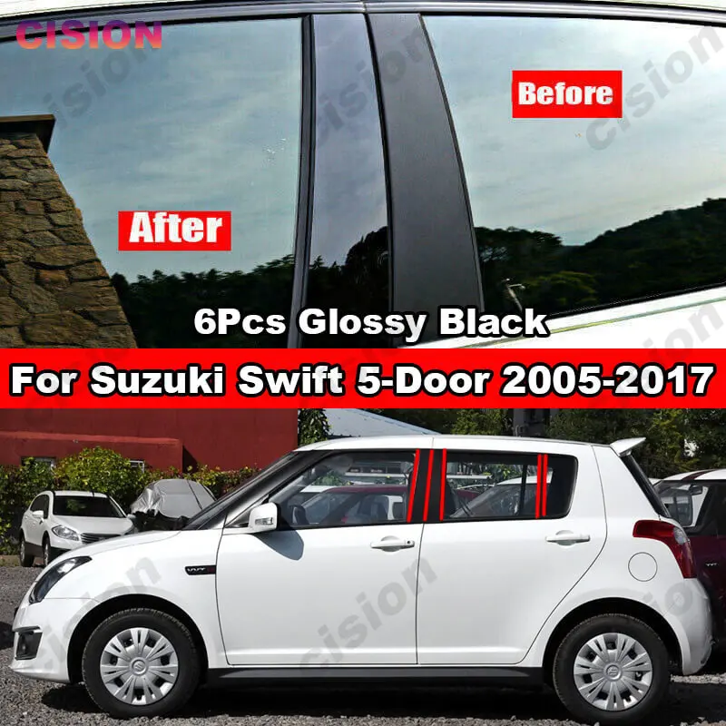 

Glossy Black Carbon Fiber Car Window Door Column BC Pillar Post Cover Trim PC Material Sticker For Suzuki Swift 5-Door 2005-2016