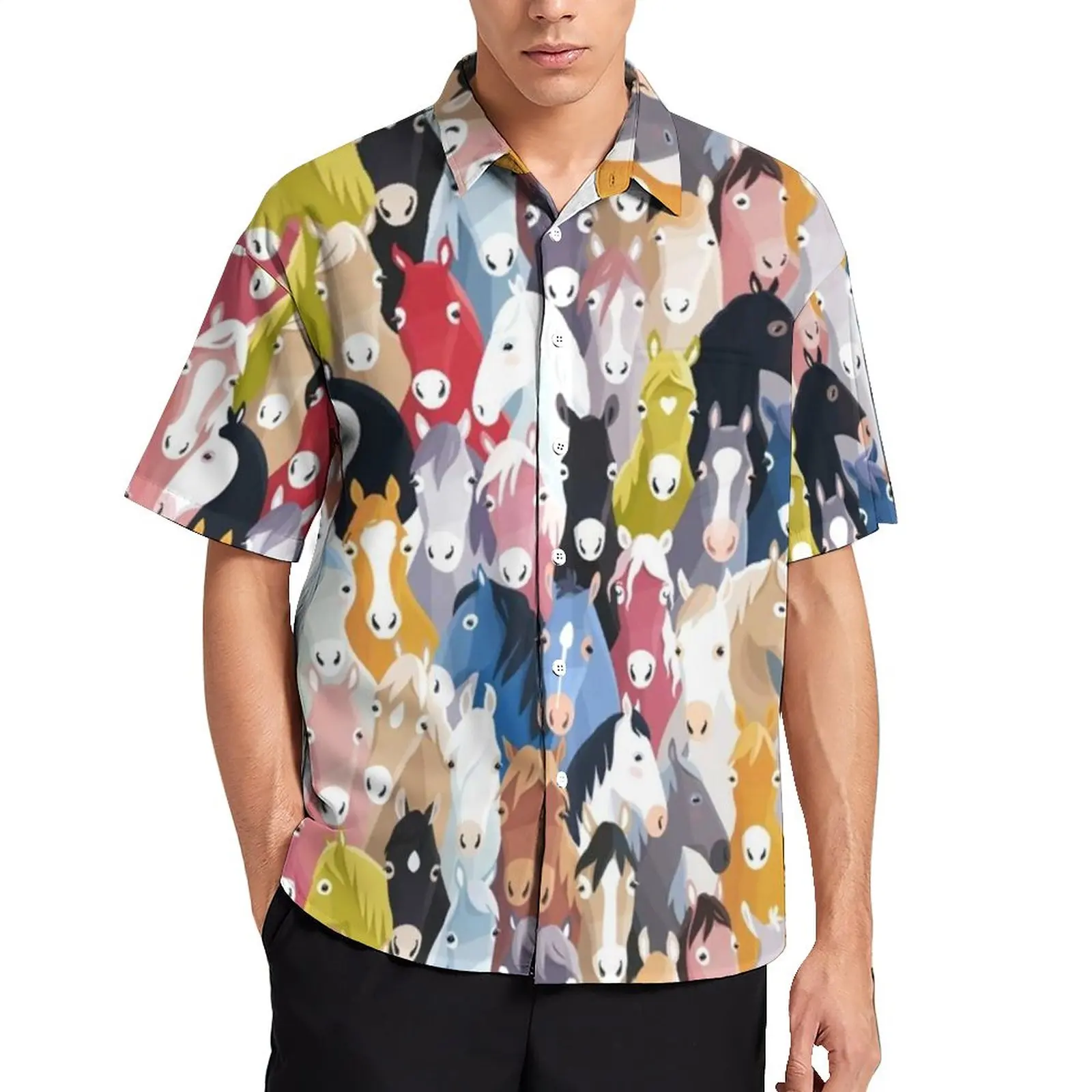 

Multicolor Funny Horse Beach Shirt Neigh Neigh Horses Hawaiian Casual Shirts Man Vintage Blouses Short Sleeves Custom Clothes