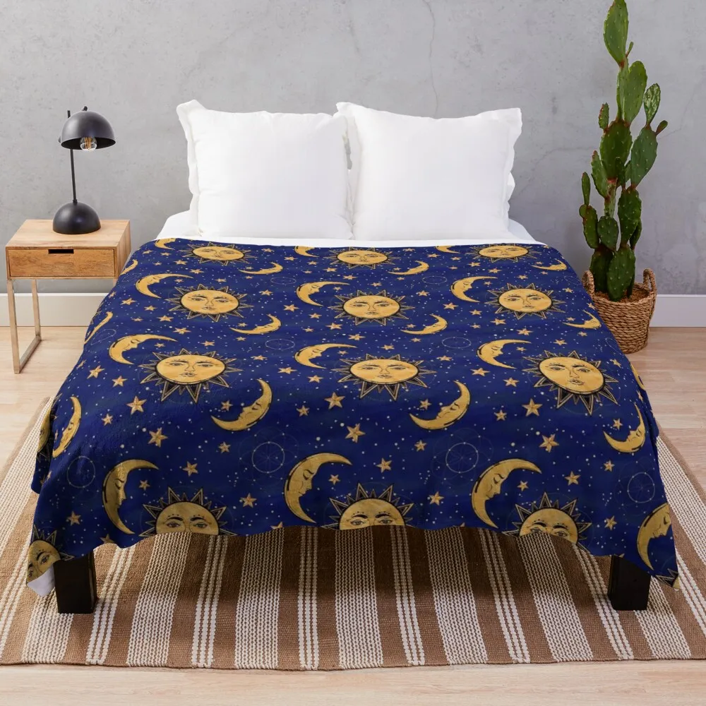 

Vintage moon and sun stars celestial Throw Blanket blanket wool