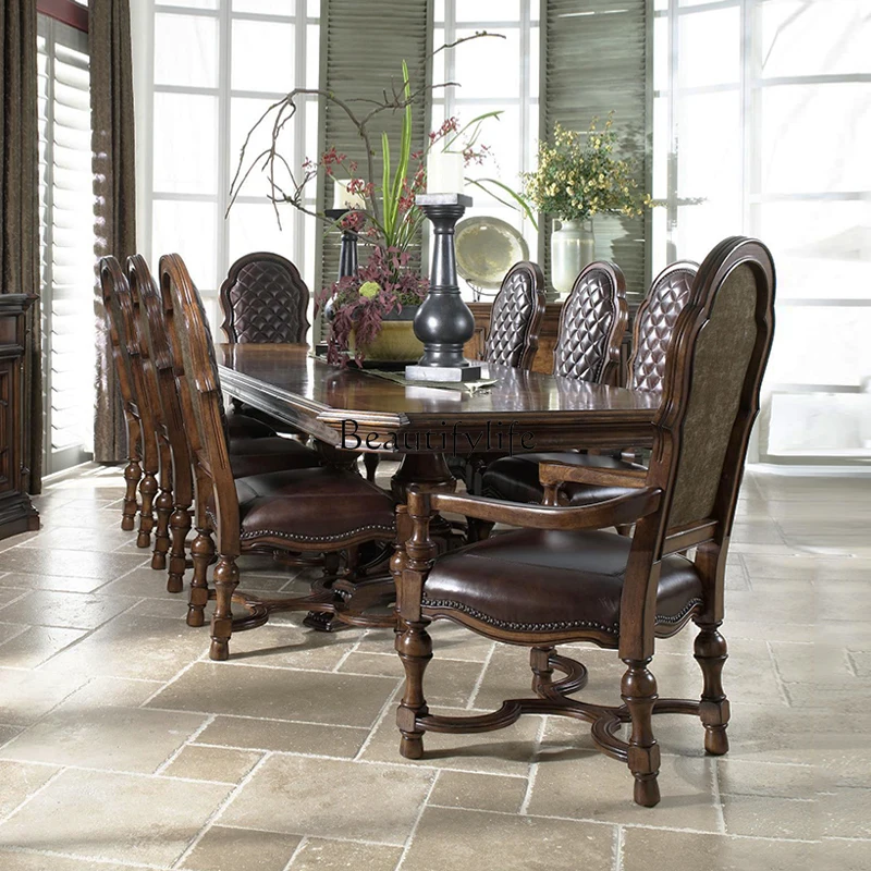 Чистый красивый деревенский кожаный обеденный стул из массива дерева красного