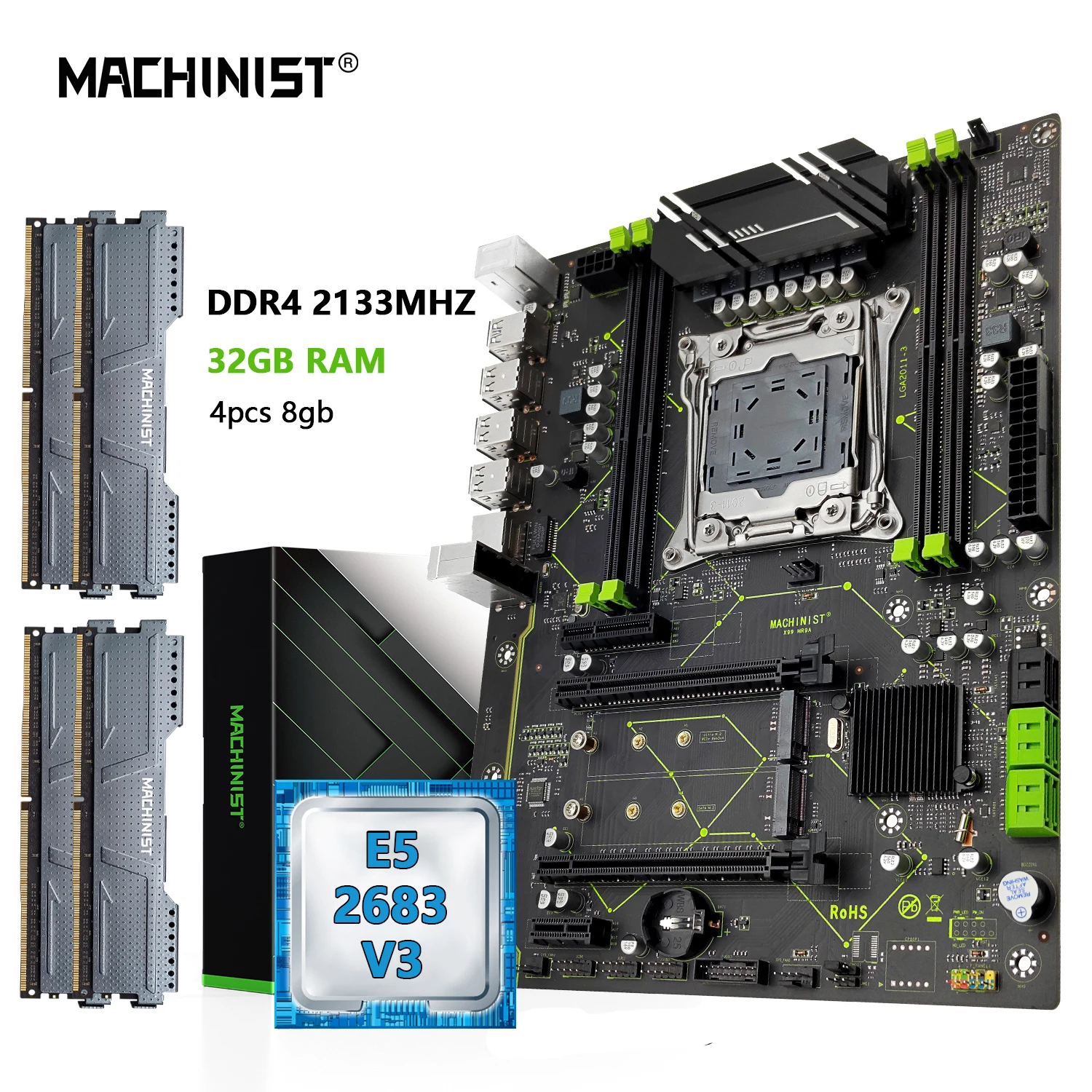 Комбинированный комплект материнской платы MACHINIST X99 MR9A с процессором Xeon E5 2683 V3 LGA