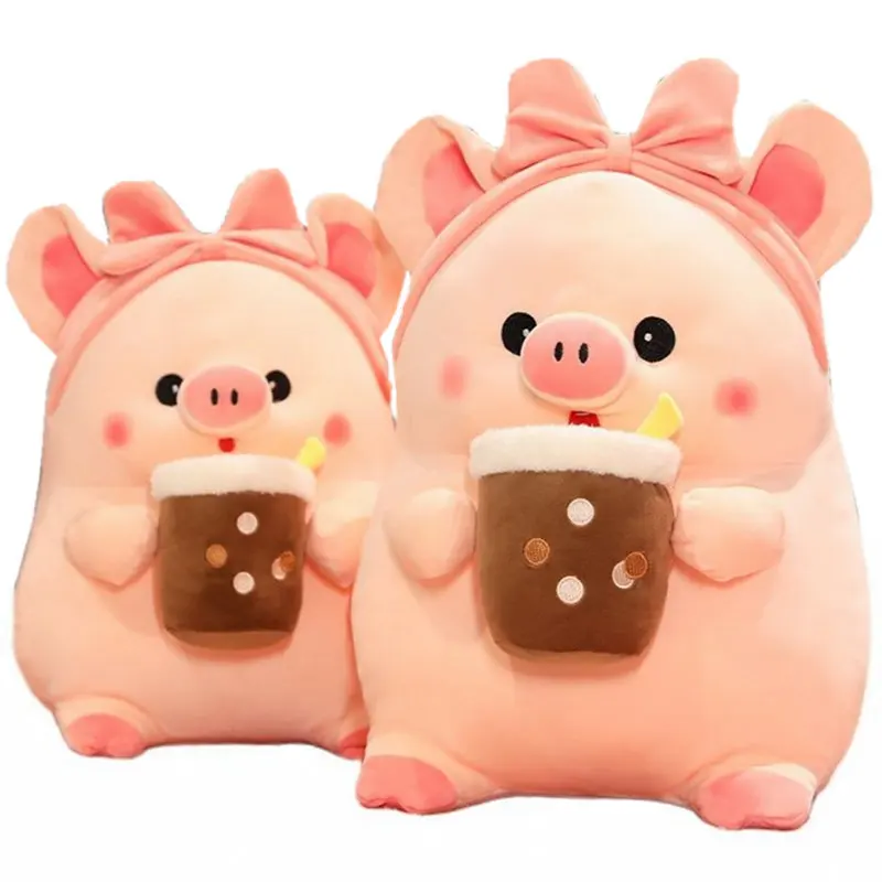 

1pc 30-60cm Boba Pink Pig Plushies Bow Headband Dressing Piggy Stuffed Animals Throw Pillow Hug Massage Cushion For Kids Birth