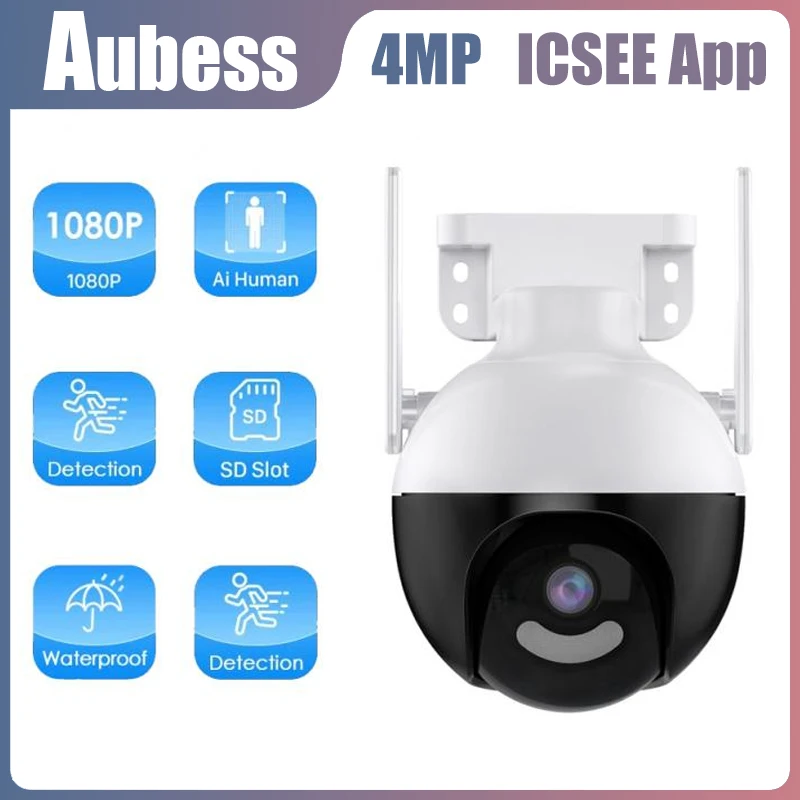 

Наружная купольная IP-камера AUBESS Ultra HD, 4 МП, 2K, PTZ, Wi-Fi, камера видеонаблюдения с обнаружением человека, двухсторонняя камера наблюдения, ICSee App