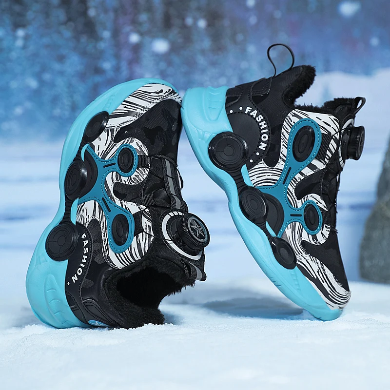 Boys' Sports Casual Basketball Shoes 2022 Winter New Revolving Button Mesh Breathable Comfortable Fashion Children's Shoes