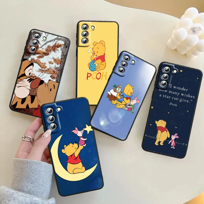 

Cool Disney Winnie Bear For Samsung Galaxy S23 S22 S21 S20 S10 S9 Ultra Plus Pro 4G 5G silicone Soft Black Phone Case