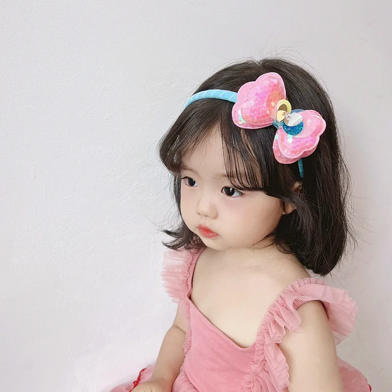 

High Quality Colorful Sequins Double Bow Hairbands Girls Headdress Children Hair Bands Hoop Head Band Hair Accessories Ornaments