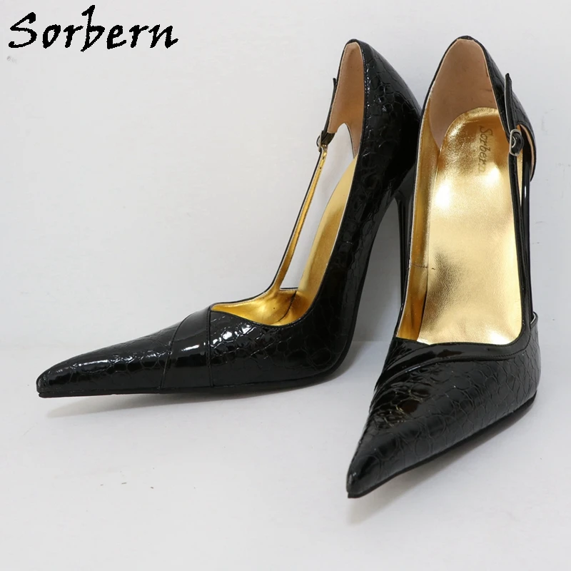 Sorbern Black Stone 16cm High Heels Pumps Hollow Out Pointed Toe Shoes Designer Style Night Club Footwear For Sissy Boy